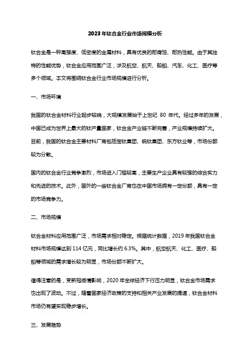 2023年钛合金行业市场规模分析