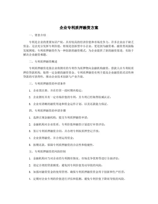 企业专利质押融资方案