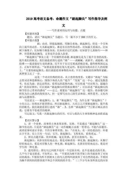 2019高考语文备考：命题作文“踮起脚尖”写作指导及例文