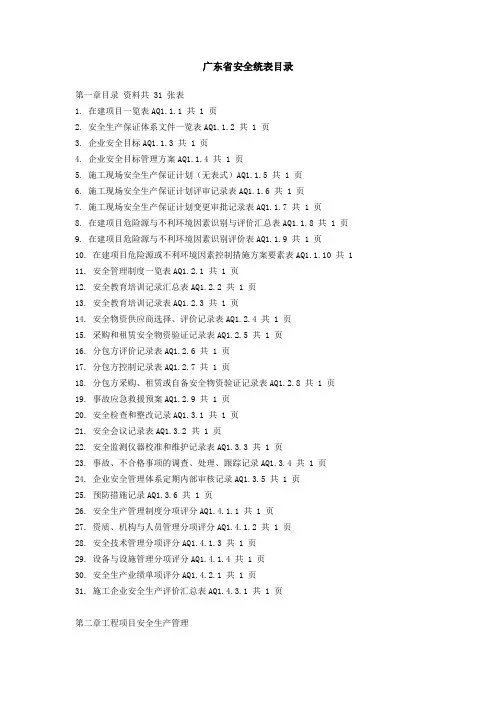 广东省安全统表目录