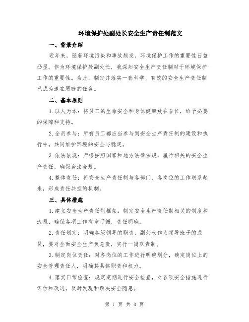 环境保护处副处长安全生产责任制范文