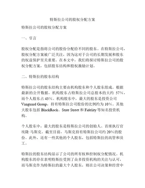 特斯拉公司的股权分配方案