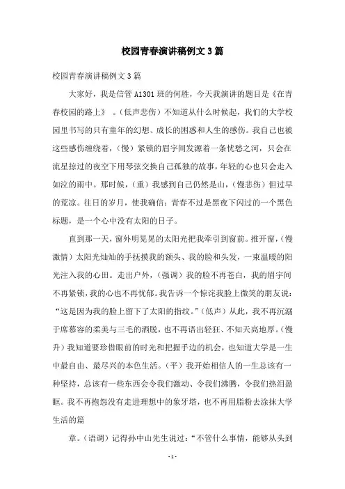 校园青春演讲稿例文3篇