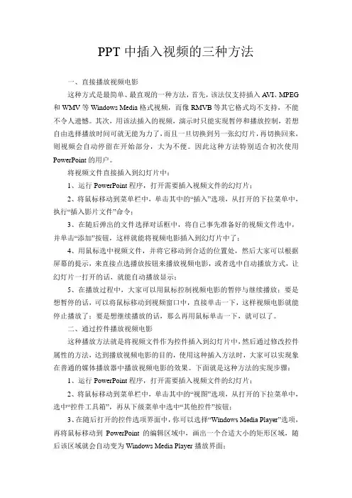PPT中插入视频的三种方法及ppt的100个技巧
