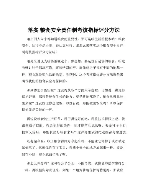 落实 粮食安全责任制考核指标评分方法