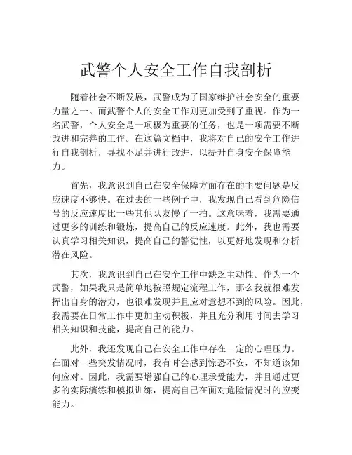 武警个人安全工作自我剖析