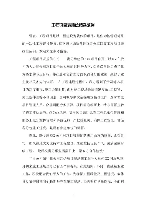 工程项目表扬信精选范例