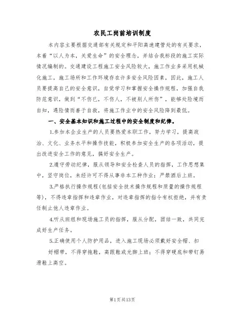 农民工岗前培训制度(5篇)