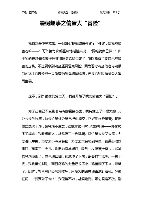 暑假趣事之偷蛋大“冒险”作文【小学四年级600字】