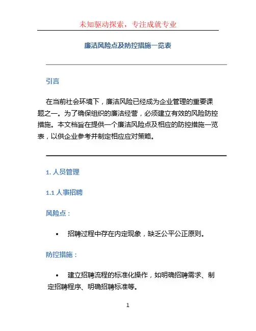 廉洁风险点及防控措施一览表