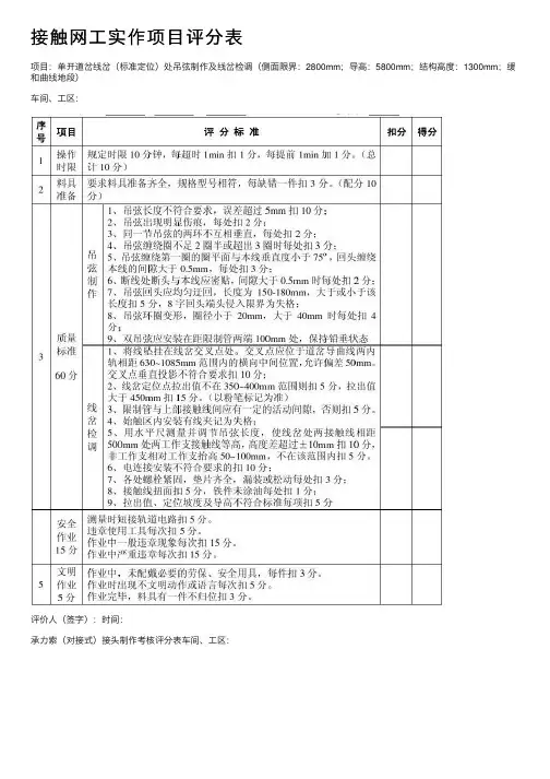 接触网工实作项目评分表