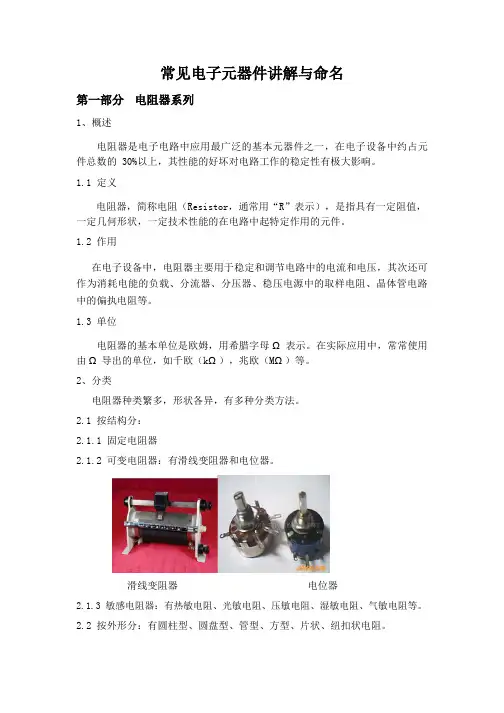 常见电子元器件讲解及其命名