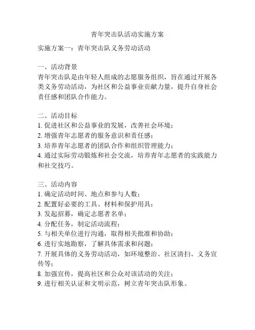 青年突击队活动实施方案