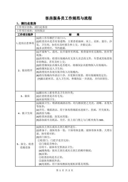 客房服务员工作规范与流程