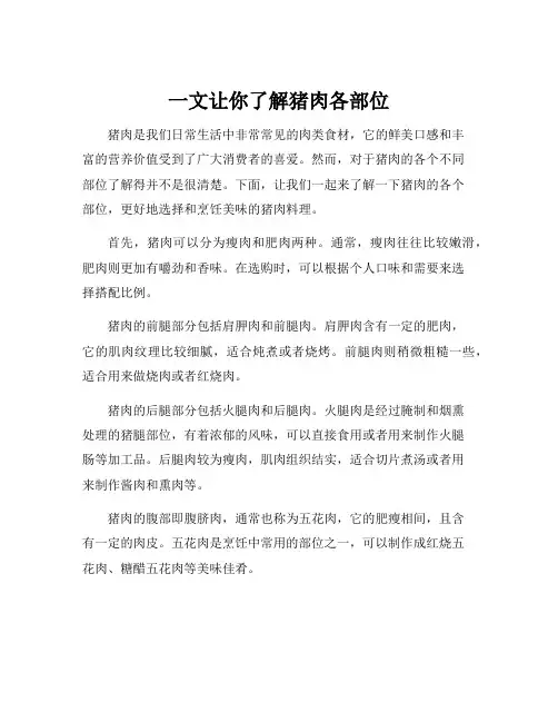 一文让你了解猪肉各部位