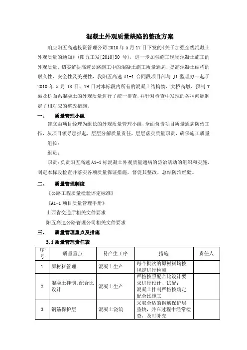 混凝土外观质量缺陷的整改方案