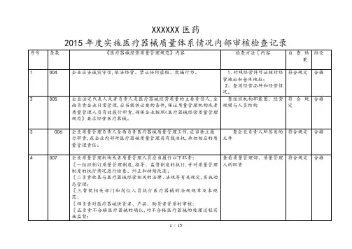 医疗器械内部审核检查表