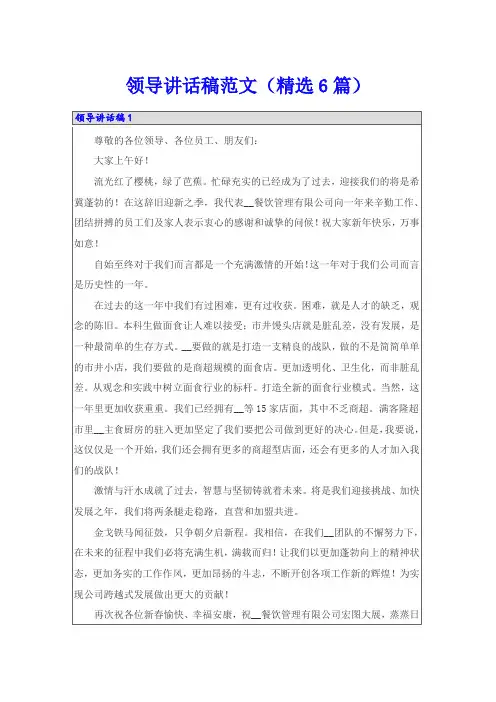 领导讲话稿范文(精选6篇)