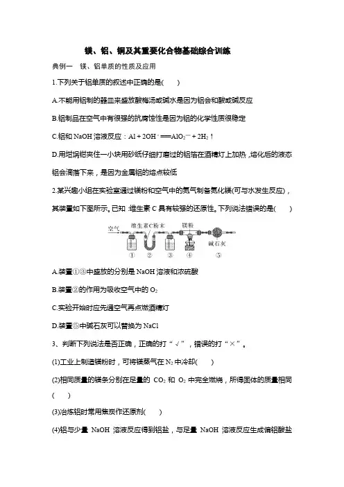 2025届高三化学二轮复习  镁、铝、铜及其重要化合物基础综合训练附答案