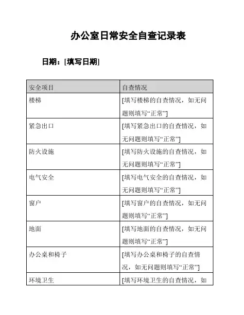 办公室日常安全自查记录表