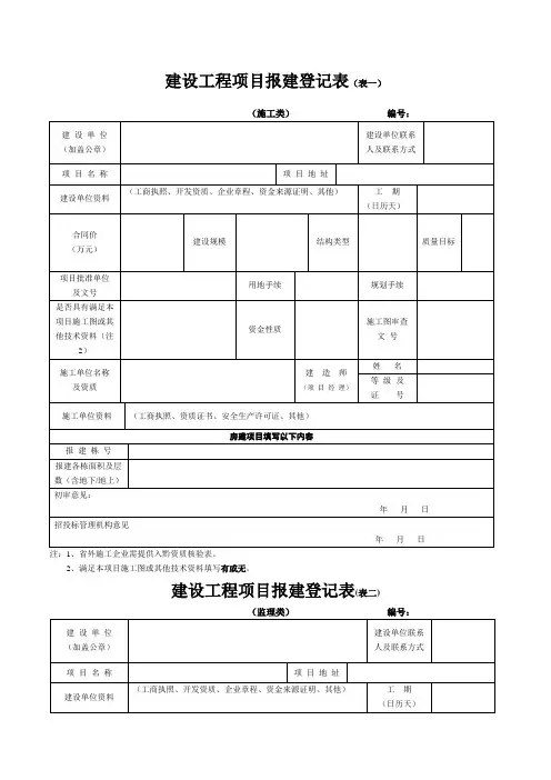 建设工程项目报建登记表