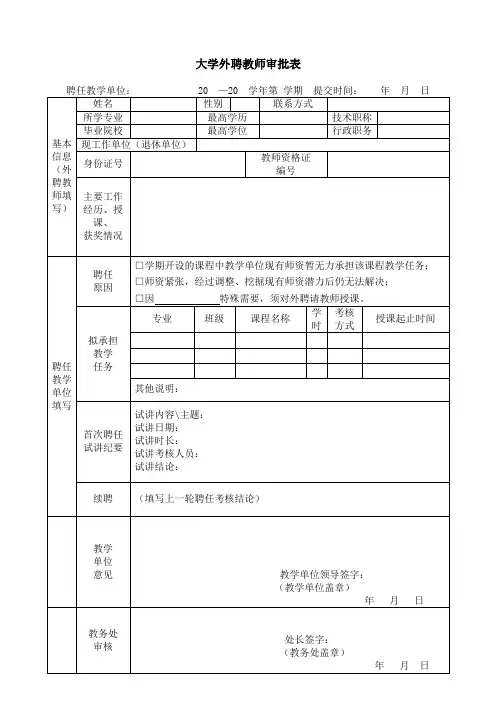大学外聘教师审批表
