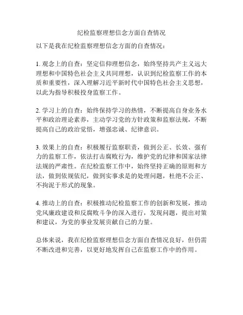 纪检监察理想信念方面自查情况