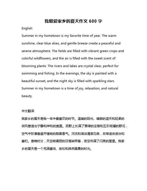 我最爱家乡的夏天作文600字