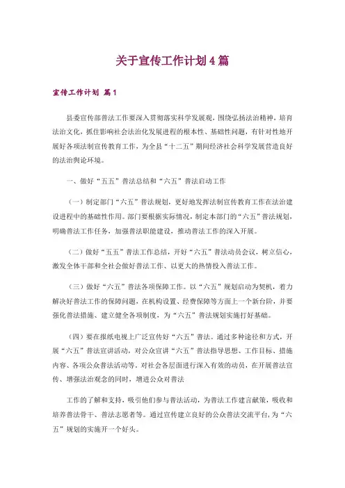 关于宣传工作计划4篇