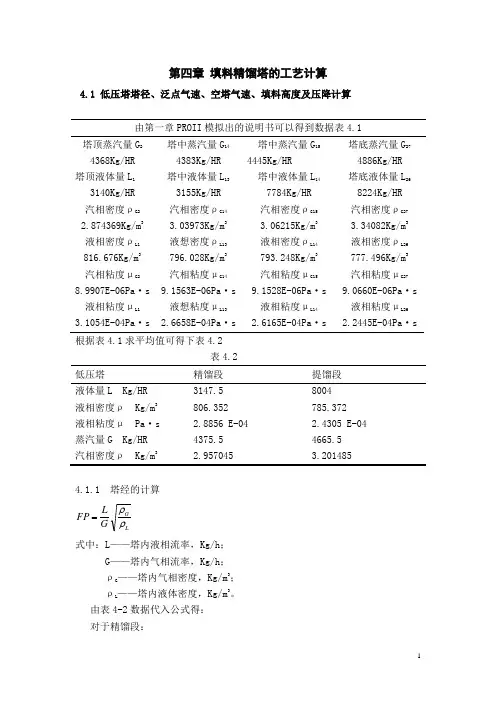 第四章塔径泛点气速空塔气速填料高度压降等计算
