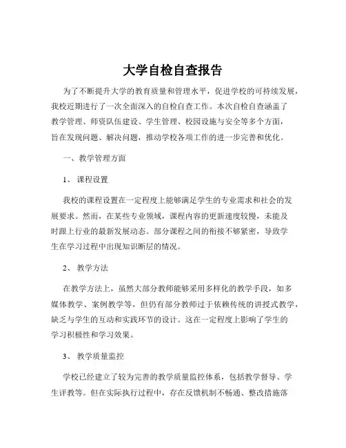 大学自检自查报告