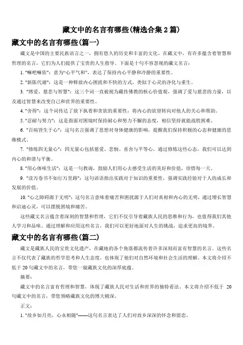 藏文中的名言有哪些(精选合集2篇)