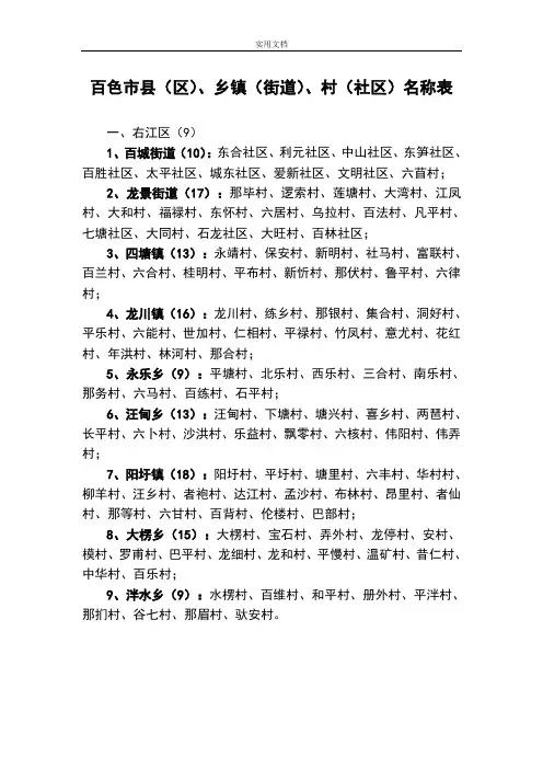 百色市乡镇街道村社区名称表