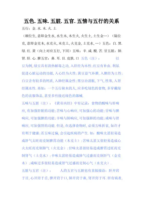 五色、五味、五脏、五官、五情、五液与五行的关系
