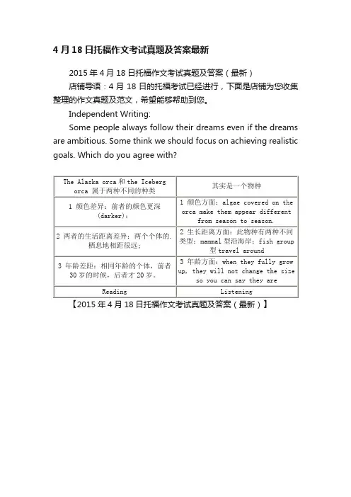 4月18日托福作文考试真题及答案最新