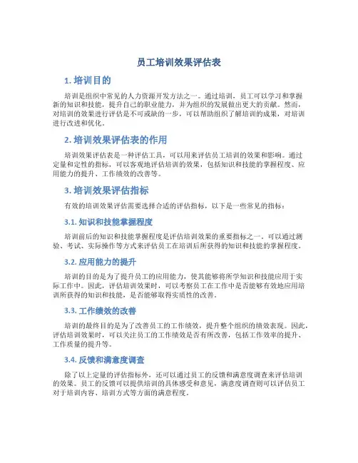 员工培训效果评估表