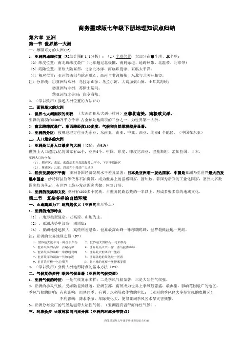 商务星球版七年级下册地理知识点归纳