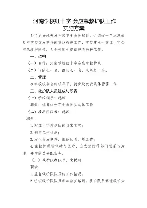 红十字救护队工作实施方案