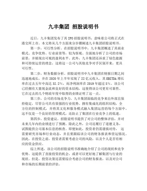 九丰集团 招股说明书