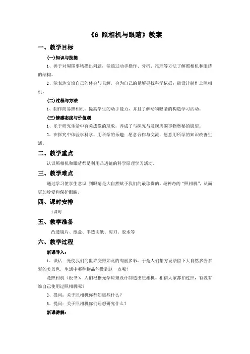青岛版科学五年级下册 第二单元《6 照相机与眼睛》教案2