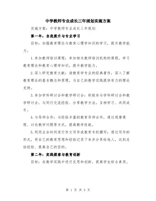 中学教师专业成长三年规划实施方案