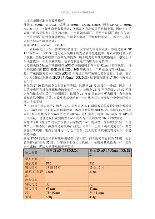 三支大光圈标准变焦镜头横评