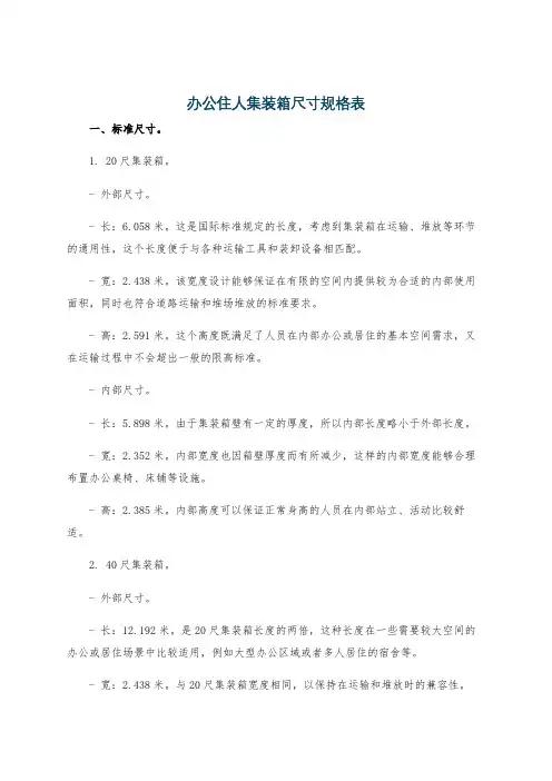 办公住人集装箱尺寸规格表