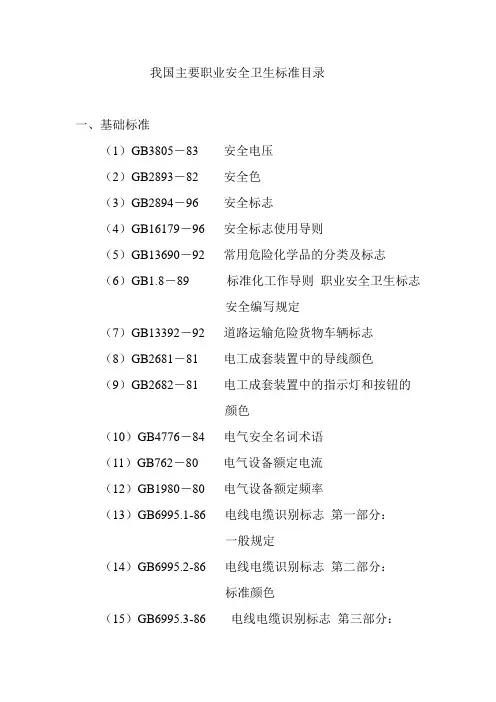 (安全生产)标准清单-我国主要职业安全卫生标准目录
