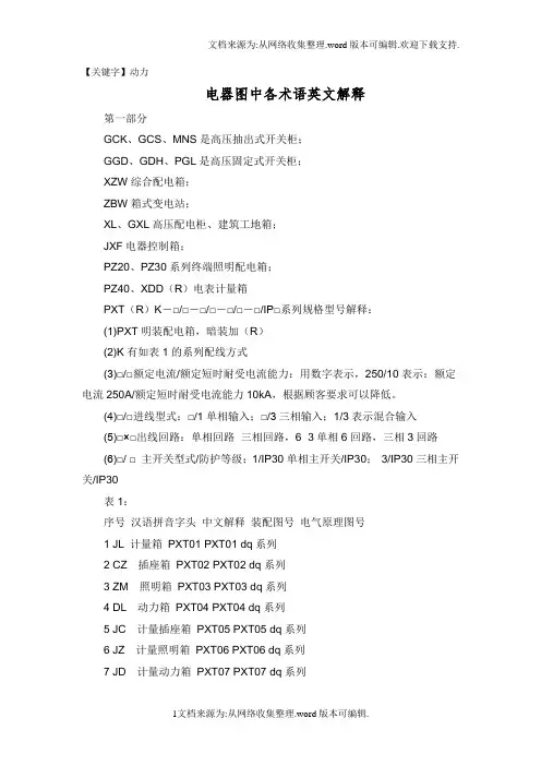 【动力】电器图中各术语英文解释