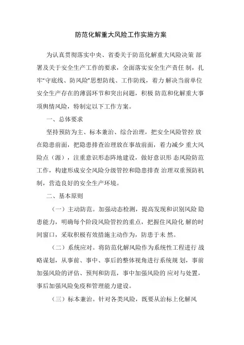 防范化解重大风险工作实施方案