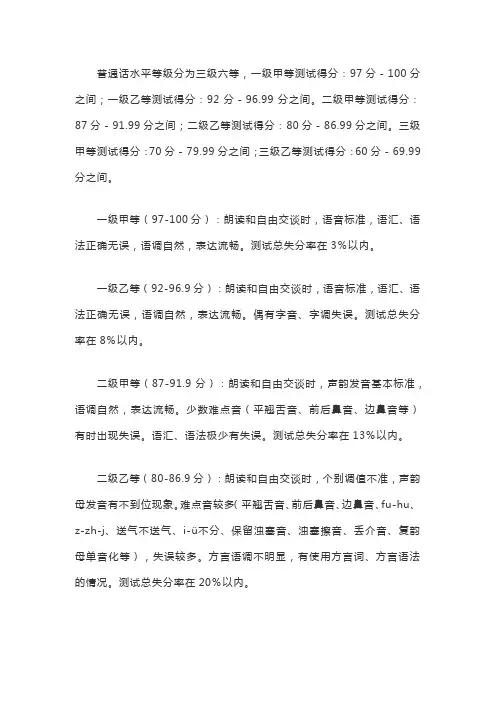 普通话分数划分