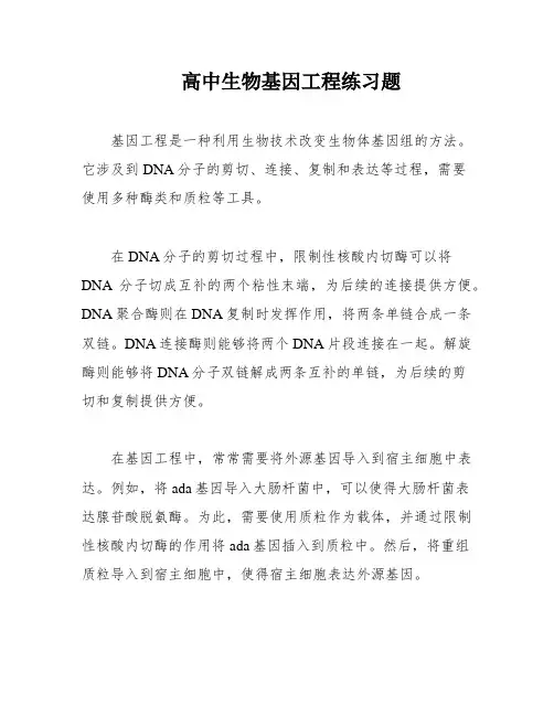高中生物基因工程练习题