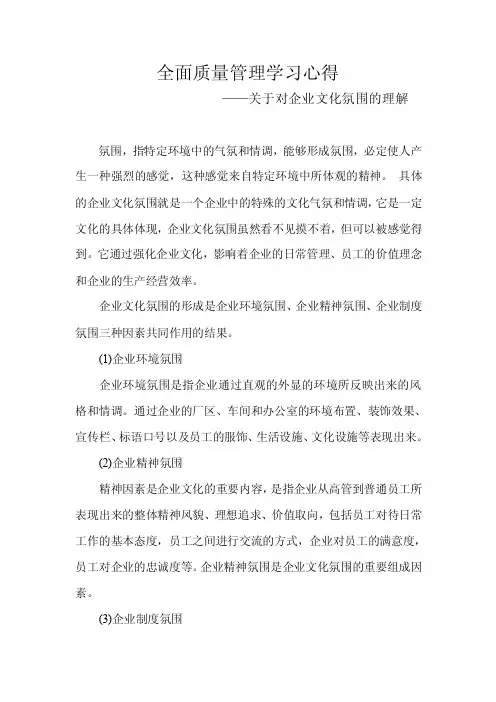 关于对企业文化氛围的理解