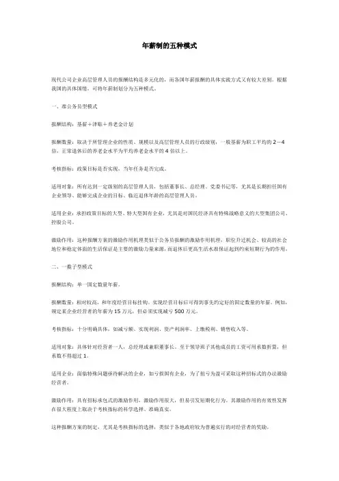 年薪制的五种模式